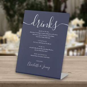 Expositor En L Menú de Bebidas de Boda con Letra de Firma Azul Ma