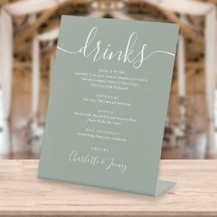Expositor En L Menú de Bebidas de Boda con Letra de Firma Verde S