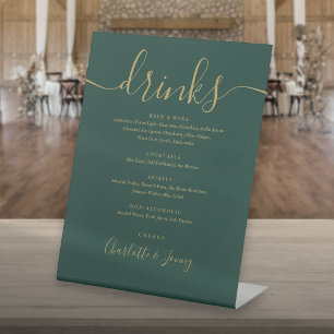 Expositor En L Menú de Bebidas de Boda en Verde Esmeralda y Dorad