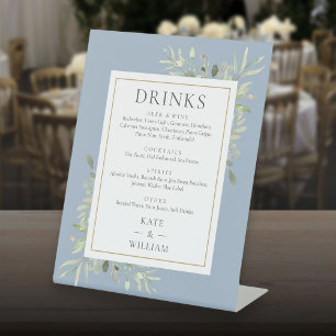 Expositor En L Menú de Bebidas de Bodas con Verde Acuarela Azul P