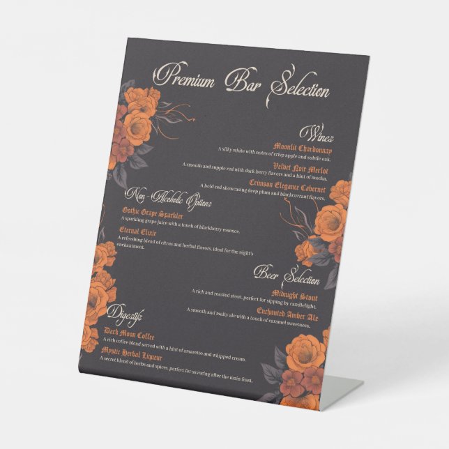 Expositor En L Menú de bebidas elegantes Flores Naranjas  (Anverso)