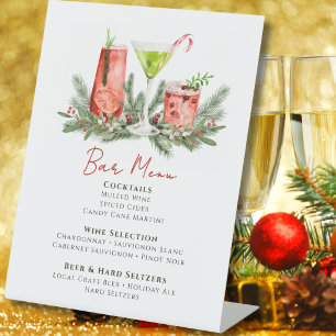 Expositor En L Menú de bebidas festivas de boda de invierno en el