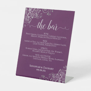 Expositor En L Menú de Bebidas o Bar de Boda Morado Ciruela y Pla