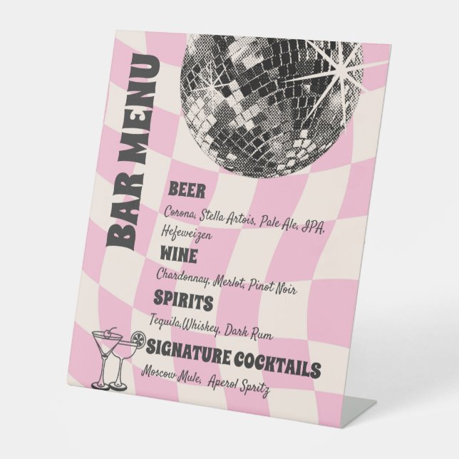 Expositor En L Menú de bebidas Retro Disco Birthday Bar (Anverso)