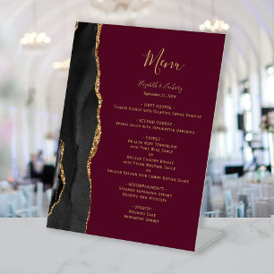 Expositor En L Menú de Boda Agata Burgundy Oro Negro