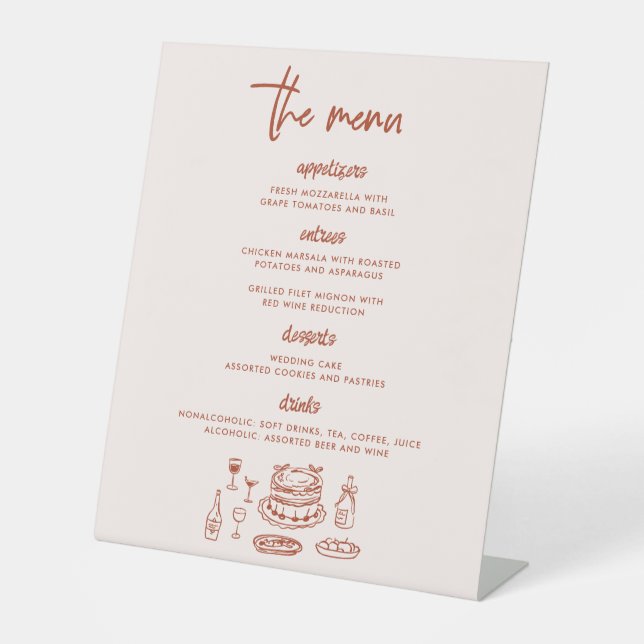 Expositor En L Menú de Boda Dibujado a Mano Comida Caprichosa (Anverso)