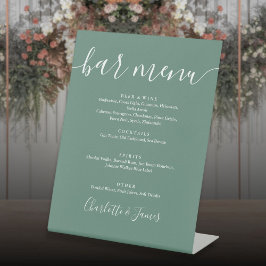 Expositor En L Menú de Boda Eucalyptus Green Modern Script Bar