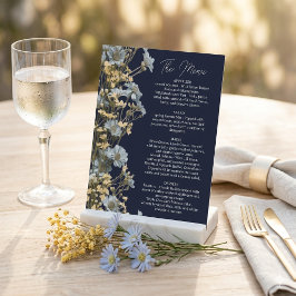 Expositor En L Menú de boda floral de la marina, Menú minimalista