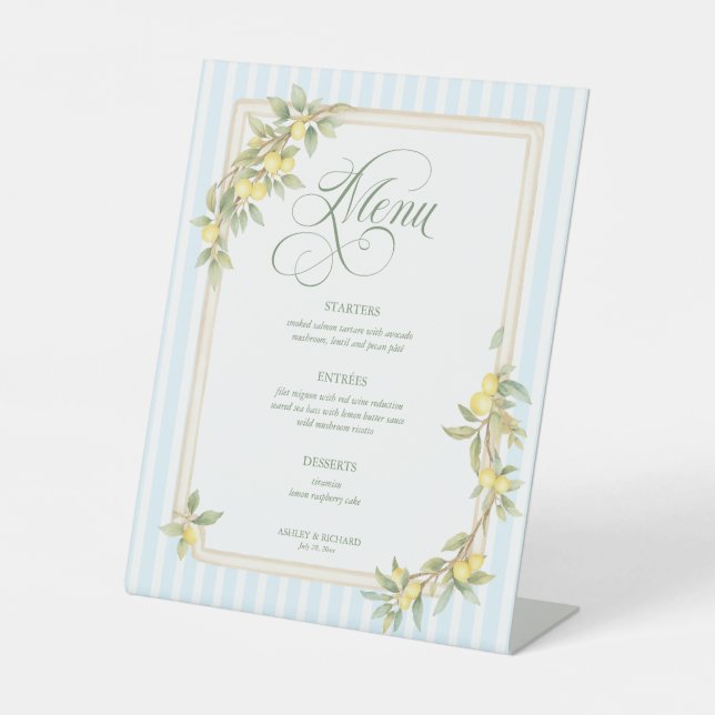 Expositor En L Menú de Boda Mediterráneo Limón Franja Costera (Anverso)
