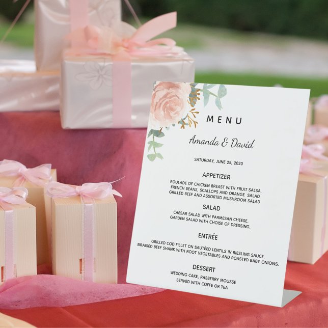 Expositor En L Menú de cena con verde floral rosado de eucalipto (Subido por el creador)