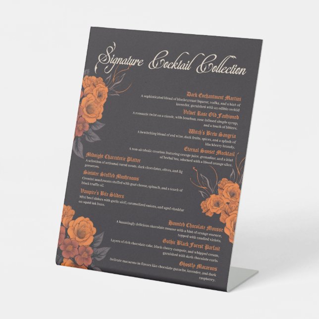Expositor En L Menú de Cóctel Elegante Flores Naranjas  (Anverso)