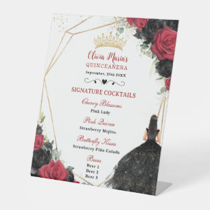 Expositor En L Menú de cócteles de la Quinceañera floral y floral