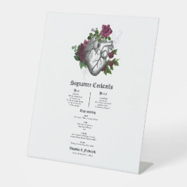 Expositor En L Menú de cócteles Gothic Burgundy Floral Heart Boda