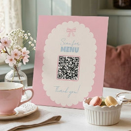 Expositor En L Menú de código QR Coquette con lazo rosa para exhi