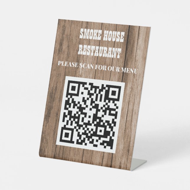 Expositor En L Menú de código QR de madera rústica (Anverso)