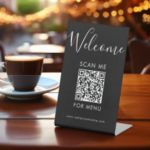 Menú de código QR negro moderno Bienvenido Escanea