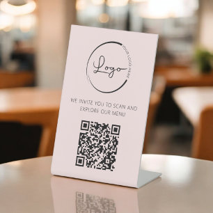 Expositor En L Menú de código QR rosa logotipo restaurante modern