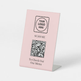 Expositor En L Menú de código QR rosa | Logotipo sin contacto de 