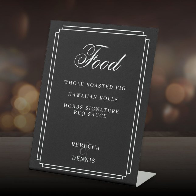 Expositor En L Menú De Comida En Blanco Y Negro Art Deco (Art Deco Black And White Food Menu Pedestal Sign)