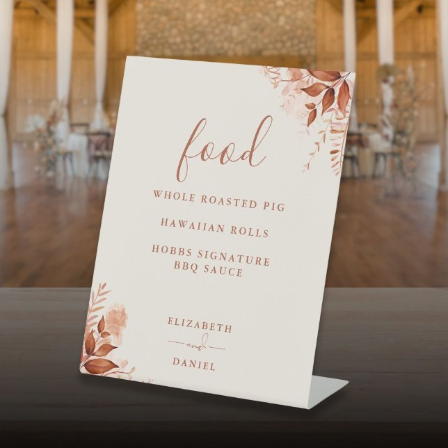 Expositor En L Menú de comida floral rústico de otoño (Autumn Fall Rustic Floral Food Menu Pedestal Sign)