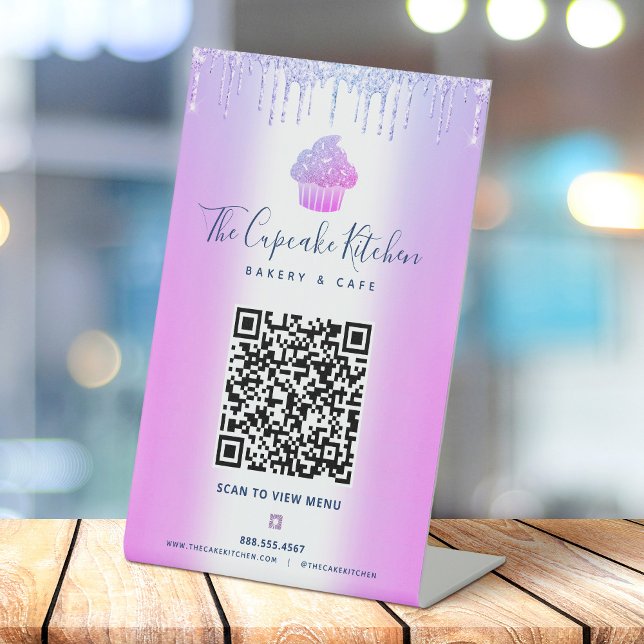 Expositor En L Menú de escaneo de código QR Cupcake morado Brilla (Subido por el creador)
