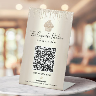 Expositor En L Menú de escaneo de código QR dorado Cupcake Glitte
