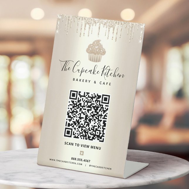 Expositor En L Menú de escaneo de código QR dorado Cupcake Glitte (Subido por el creador)