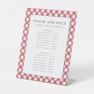 Expositor En L Menú de gingham rojo, lista de productos, lista de