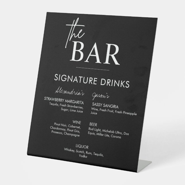 Expositor En L Menú de la barra de bebidas de Boda negro (Anverso)