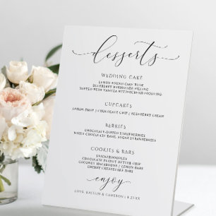 Expositor En L Menú de postre Boda de guión elegante