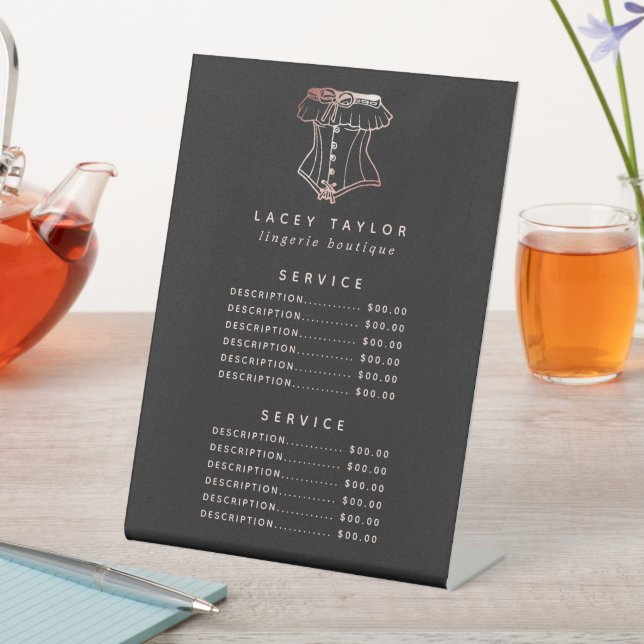 Expositor En L Menú de precios del servicio de lencería con logot (In Situ)
