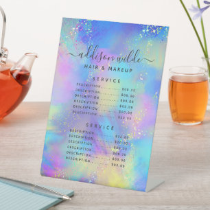 Expositor En L Menú de precios opal iridiscente con brillo hologr