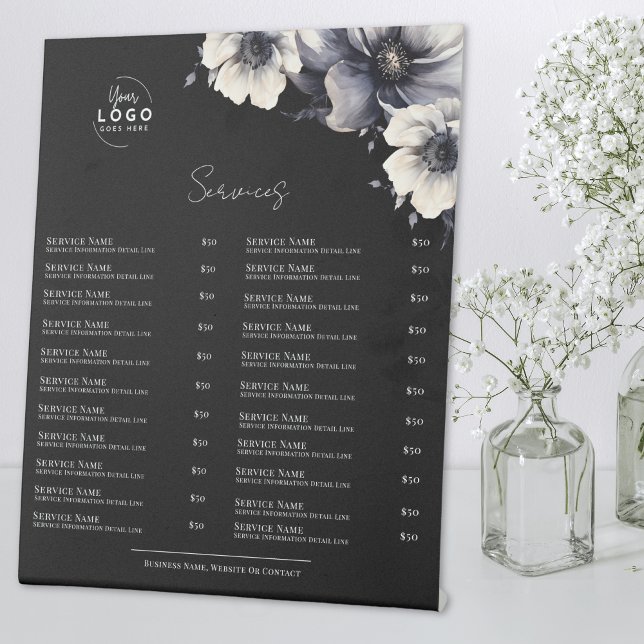 Expositor En L Menú de Servicios Blanco Negro (Black White Services Menu Pedestal Sign)