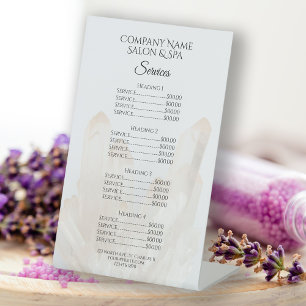 Expositor En L Menú de servicios de salón de spa Crystals Blancos