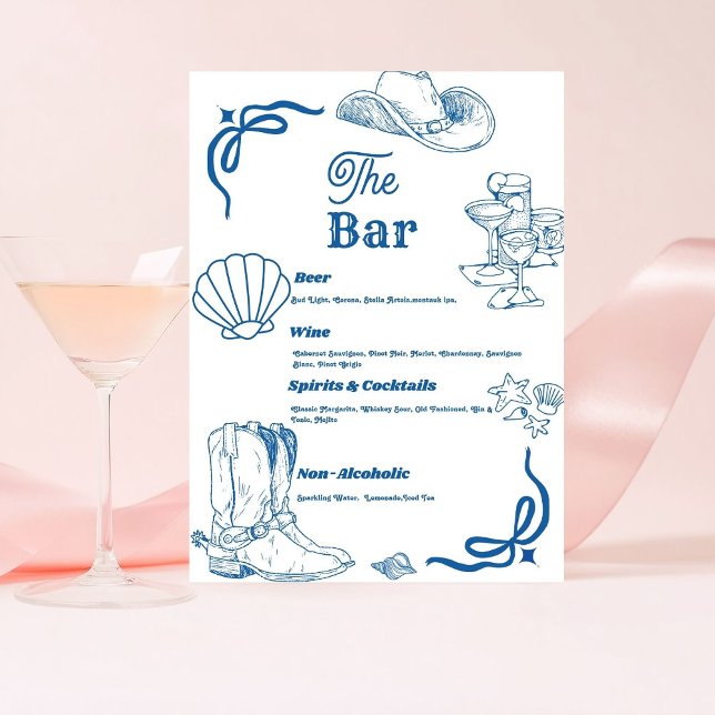 Expositor En L Menú del Bar Coastgirl Cowgirl Ocean Bachelorette  (Subido por el creador)