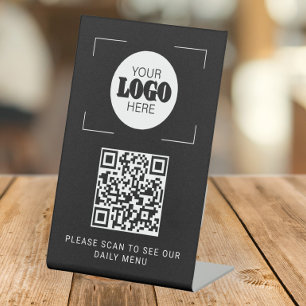 Expositor En L Menú digital código QR logotipo personalizado negr