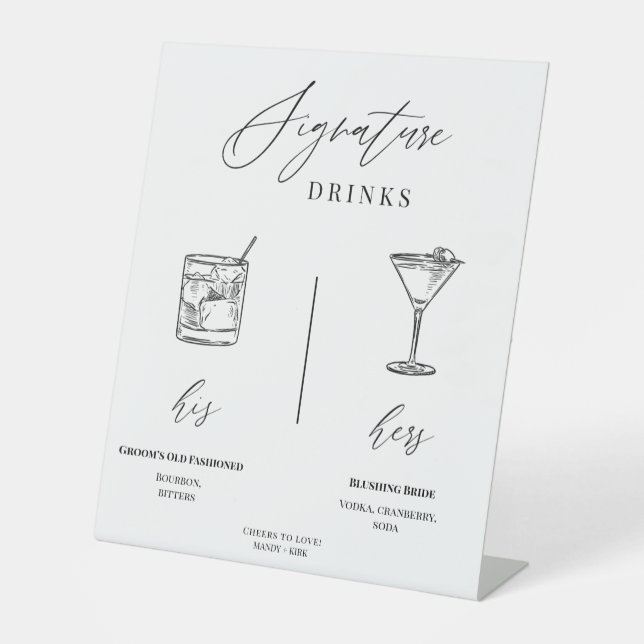 Expositor En L Menú editable de bebidas emblemáticas de boda para (Anverso)