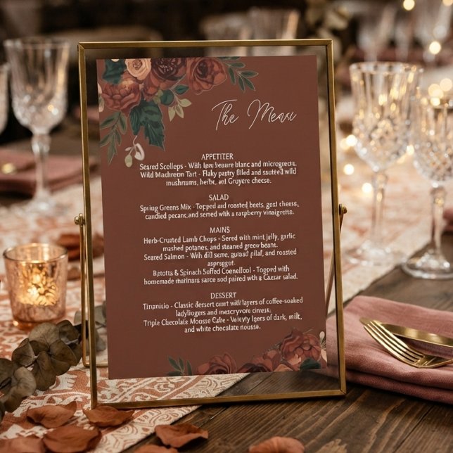 Expositor En L Menú floral romántico marrón rústico, menú de boda (Subido por el creador)