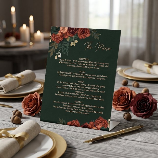 Expositor En L Menú floral verde oscuro romántico, menú de boda (Subido por el creador)