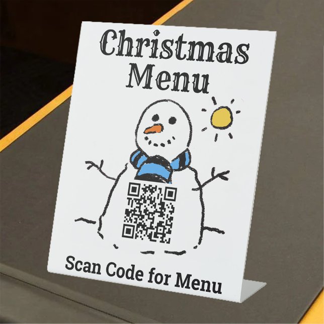 Expositor En L Menú navidades Snowman con código QR Rótulo Pedest (Subido por el creador)