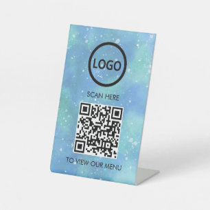 Expositor En L Menú QR Profesional, Logo Moderno Sin Contacto