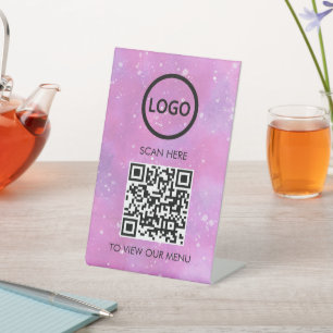 Expositor En L Menú QR Profesional, Logo Moderno Sin Contacto