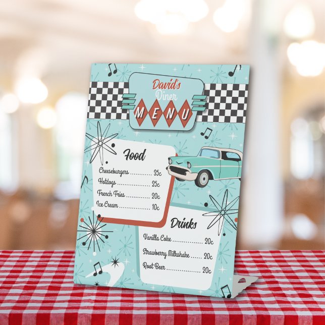 Expositor En L Menú Retro Rojo de Diner de los 50 (1950s Retro Diner Menu)