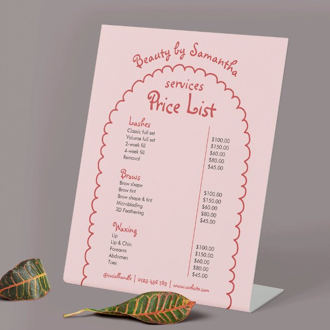 Expositor En L Menú Retro Rosa Rojo Whimsical Arch Giricing (Trendy pink & red whimsical hand drawn price list pedestal sign)