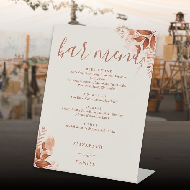 Expositor En L Menú Rustic Floral Autumn Fall Wedding Bar (Rustic Floral Autumn Fall Wedding Bar Menu Pedestal Sign)