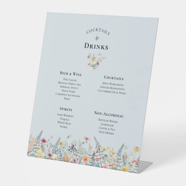 Expositor En L Menú simple de bebidas con Bodas azules de flores  (Anverso)