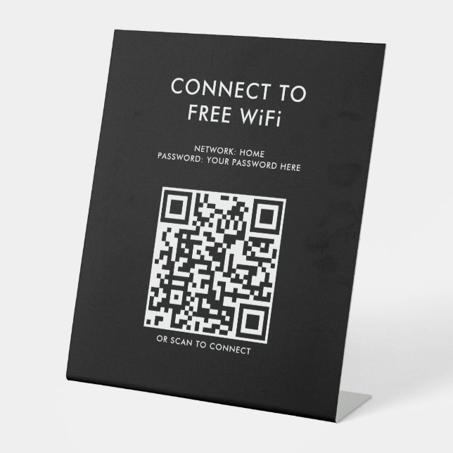 Expositor En L Menú sin contacto Código QR Conexión WiFi Negro (Anverso)