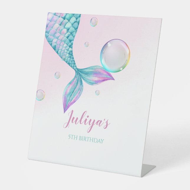 Expositor En L Mermaid Tail con burbujas Cumpleaños (Anverso)