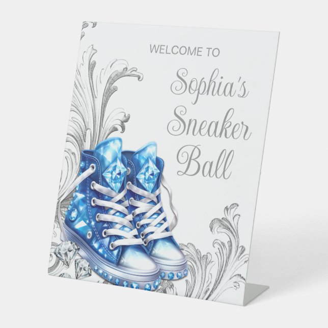 Expositor En L Mesa de bienvenida de Blue Sneaker Ball (Anverso)