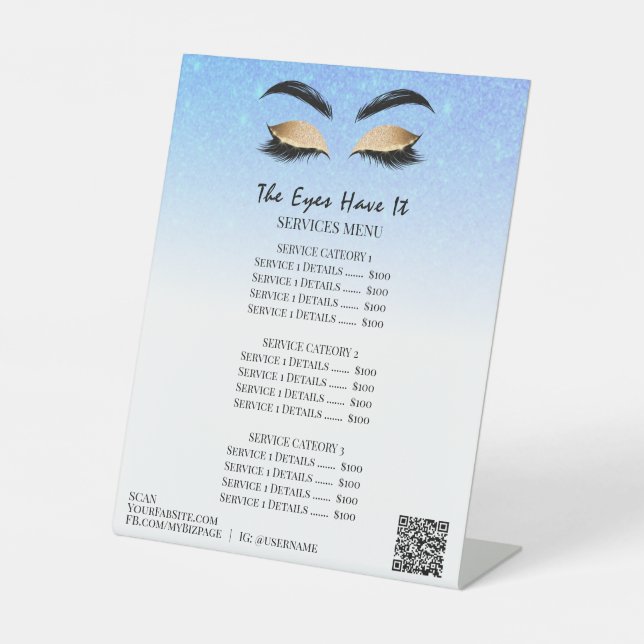 Expositor En L *~*Mesa de carpas Purpurina OJOS Rótulo Pedestal (Anverso)